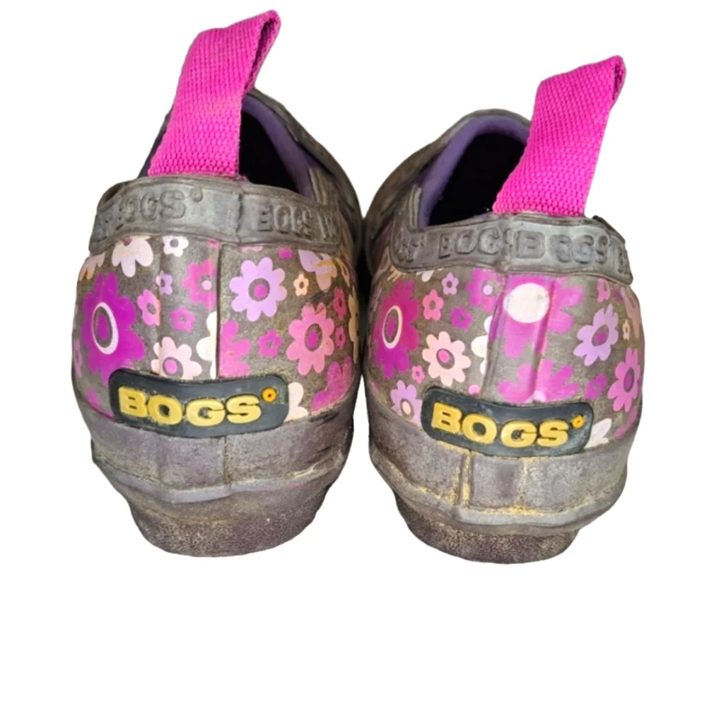 Bogs Gray Purple Floral Ankle Rain Boots Clogs Size 12